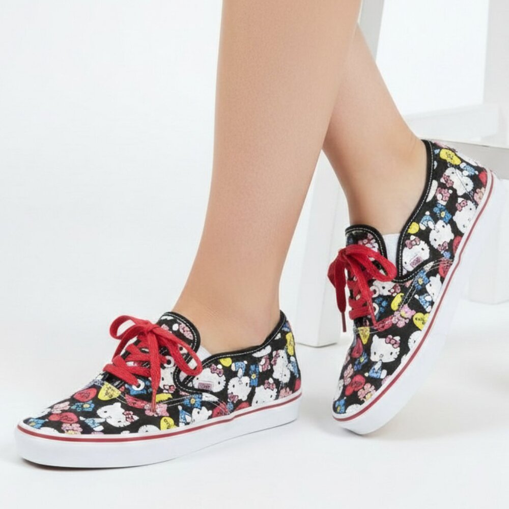 NEW Women's Hello Kitty x Vans Low-Top Sneakers – Black/Red Limited Edition - Picture 2 of 9